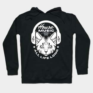 HOUSE MUSIC  - Headphone Cat  (White) Hoodie